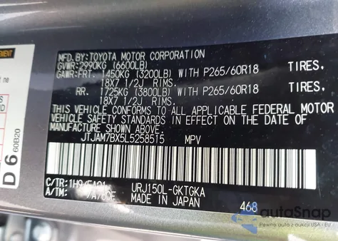 2020 Lexus Gx 460 Premium from USA, damaged, VIN JTJAM7BX5L5258515